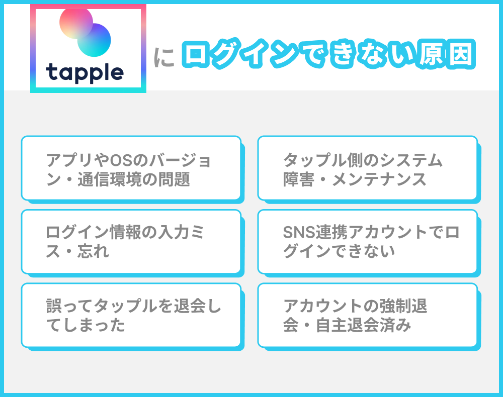 タップル（tapple）にログインできない主な6つの原因