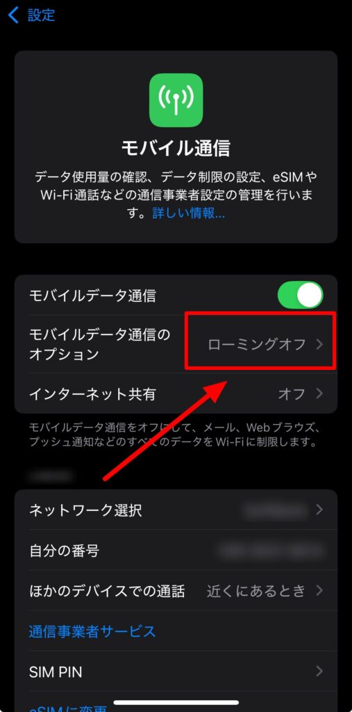 iPhoneの設定　データ通信