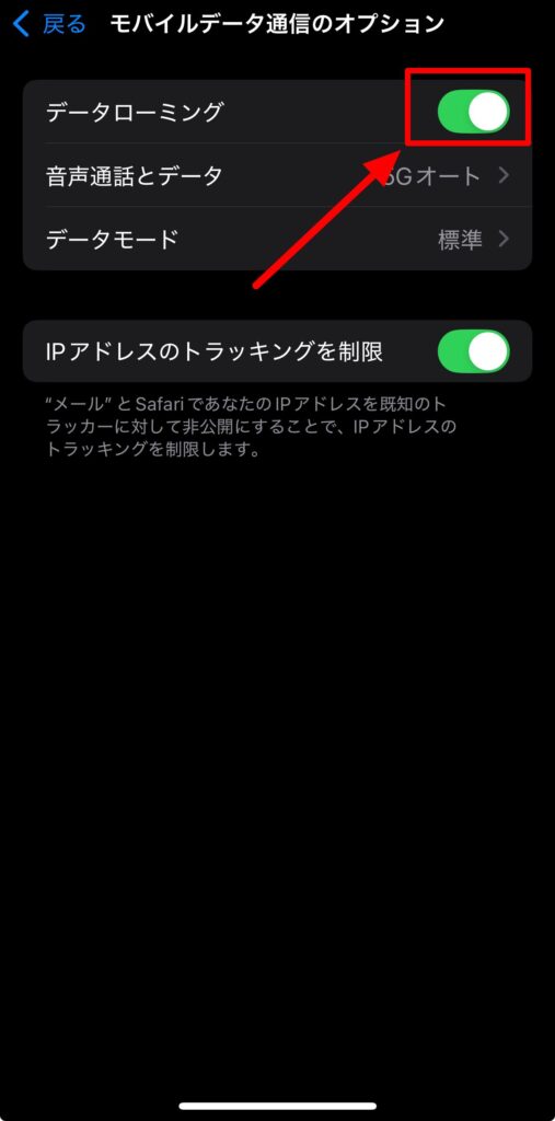 iPhoneの設定　ローミング