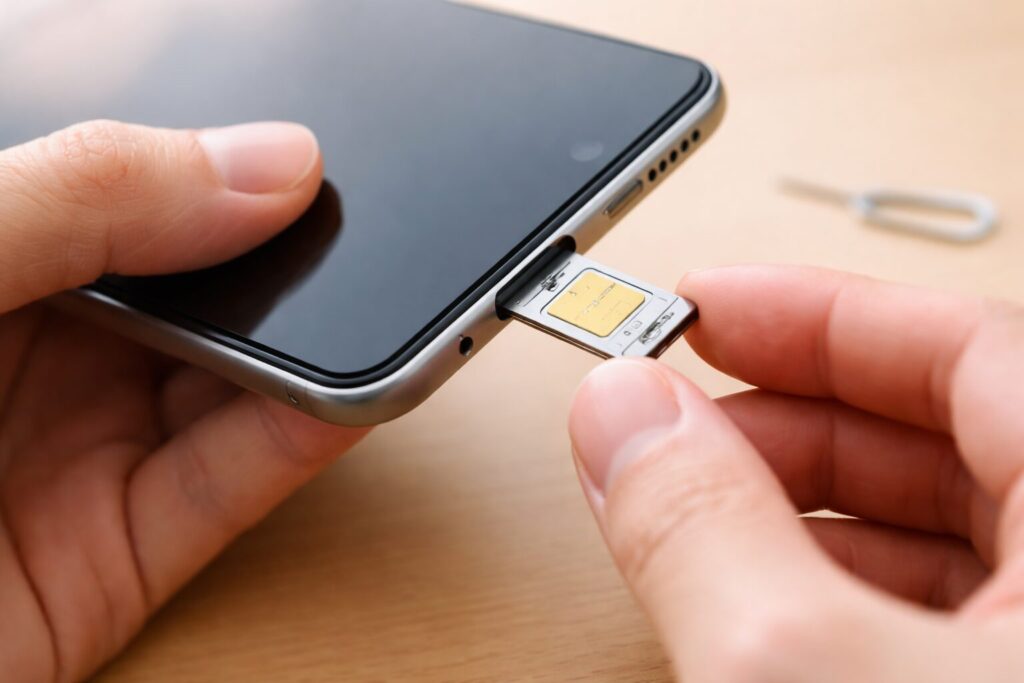 スマホにSIMカードを挿入する