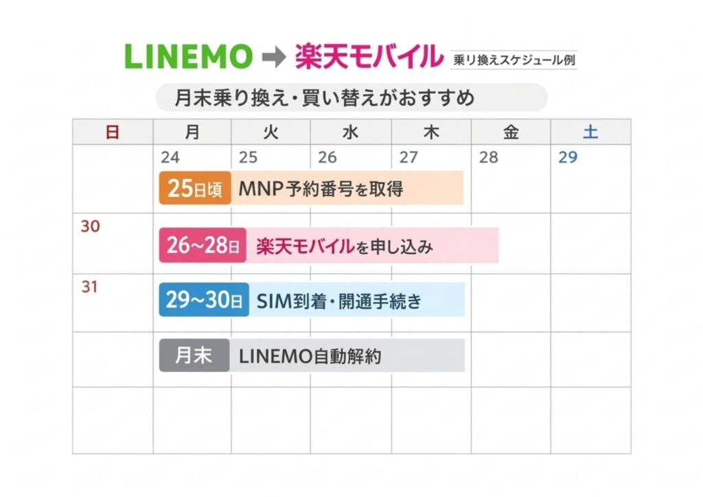LINEMOから楽天モバイルへ乗り換えるベストなタイミングは月末