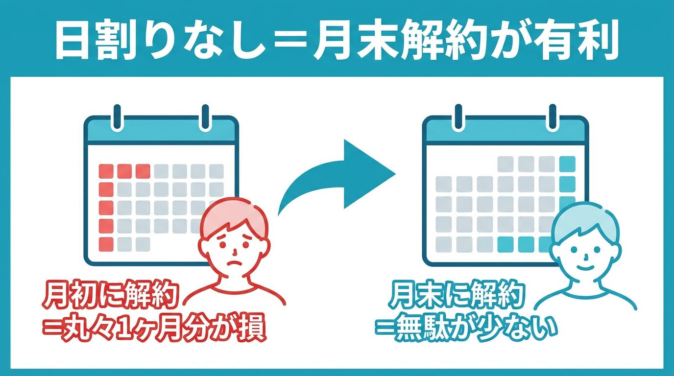 ワイモバイルは日割りにならず月末解約が有利なことを示すカレンダー図解